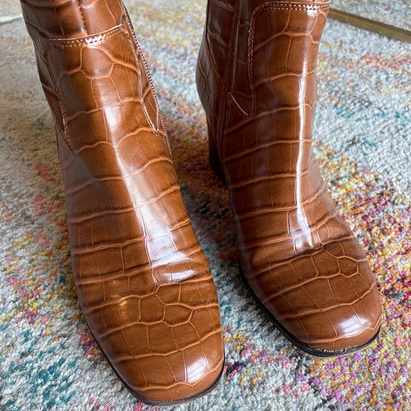 Franco Sarto Brown Faux Crocodile Leather Boots - Picture 6 of 11